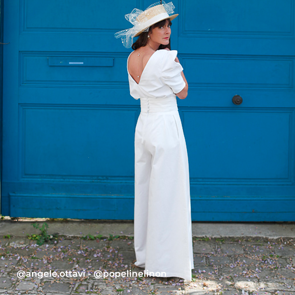 Tissu Gabardine Strech, Coton - Blanc, Bianca