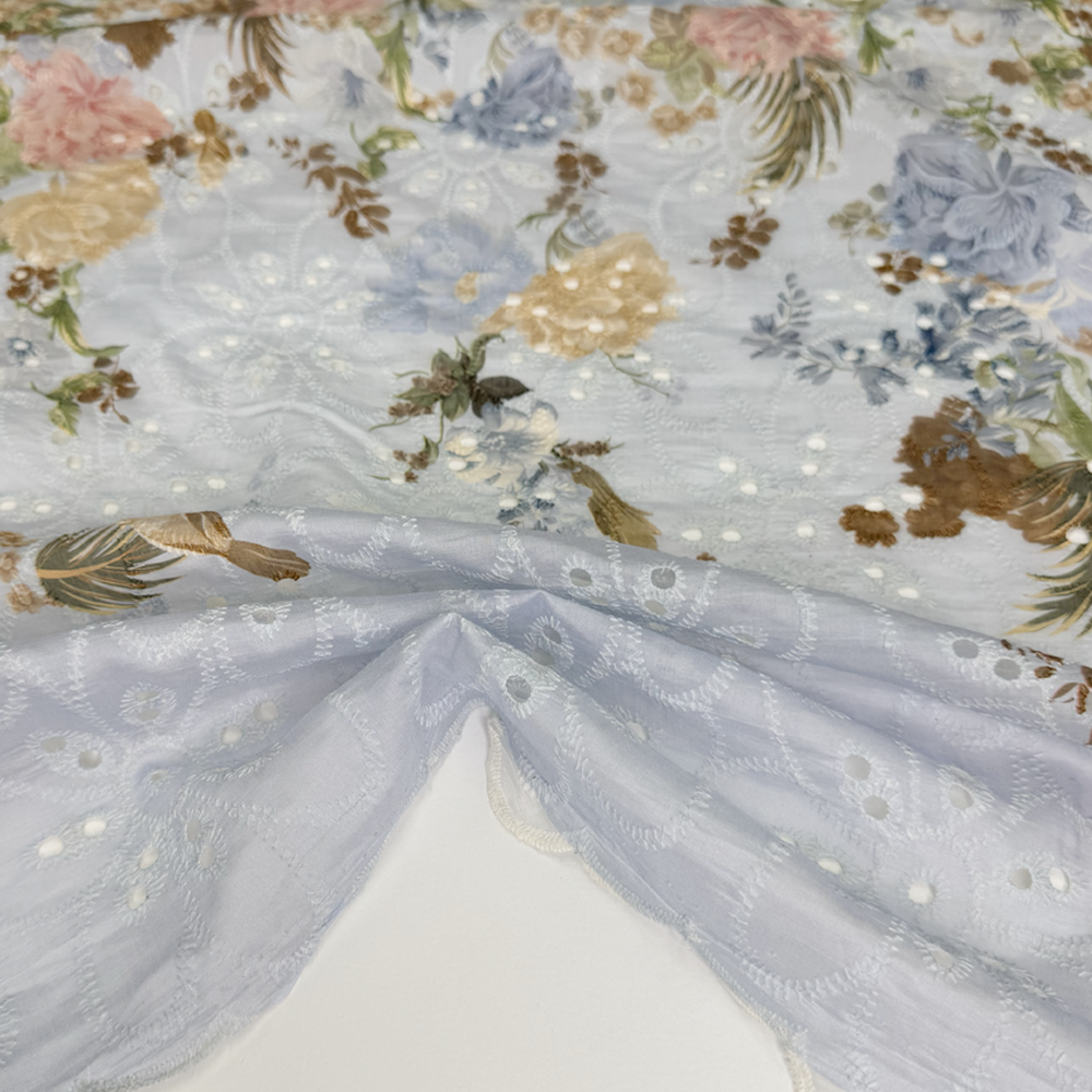 Tissu Brodé, Broderie Anglaise Tencel Coton - Simona