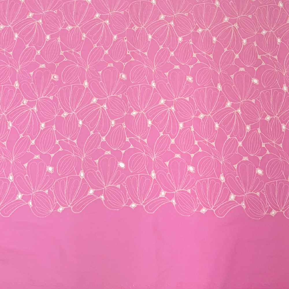 Tissu Broderie Anglaise Coton Floral, Rose - Roserio