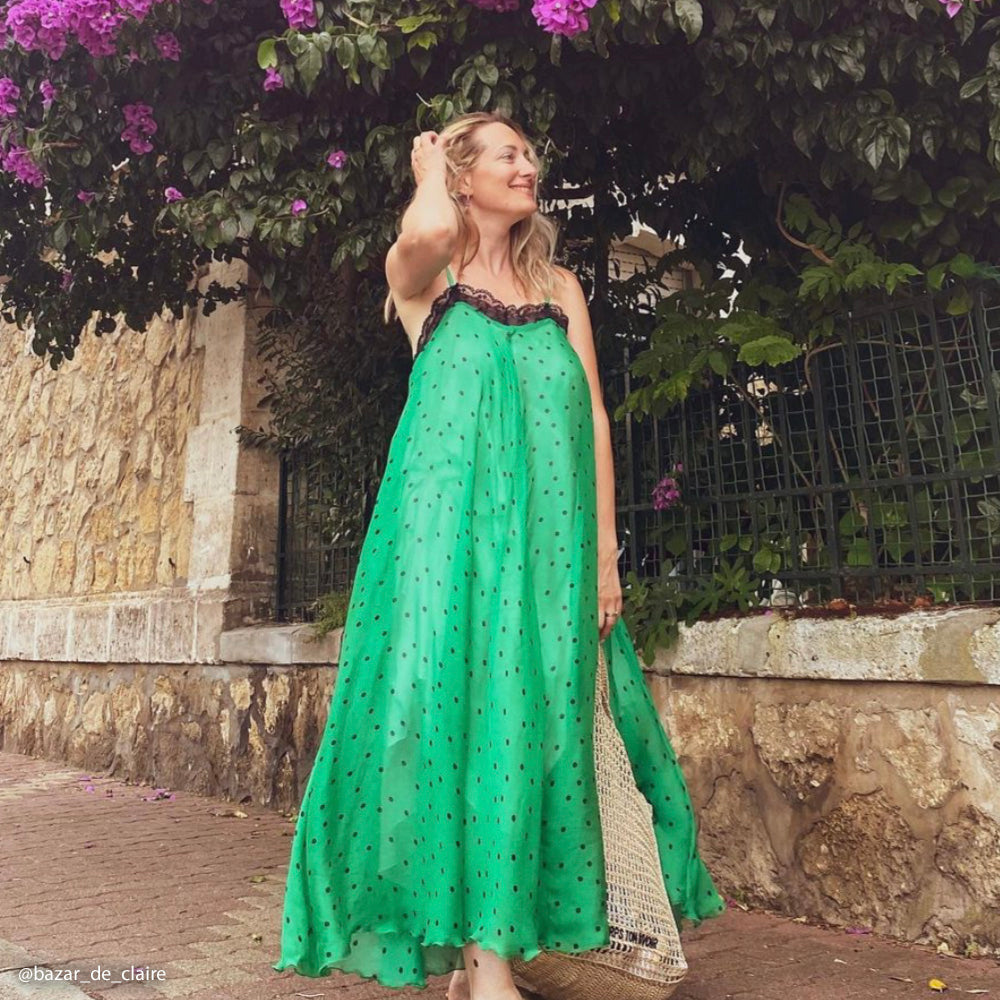 Tissu Mousseline, Soie - Pois noir, Linosa