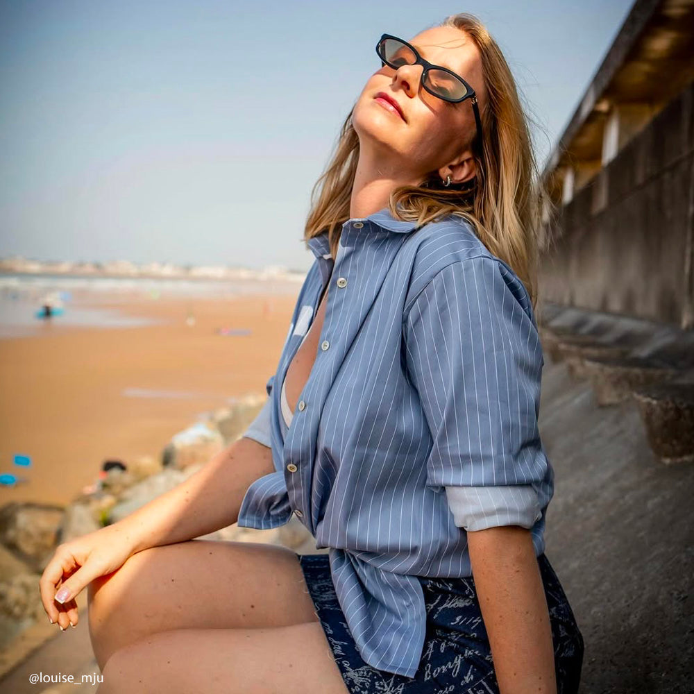 Tissu Popeline Stretch, Coton - Rayé, Bari