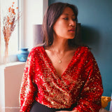 Tissu Velours Brodé, Paillettes - Overlap 2 coloris, Tina