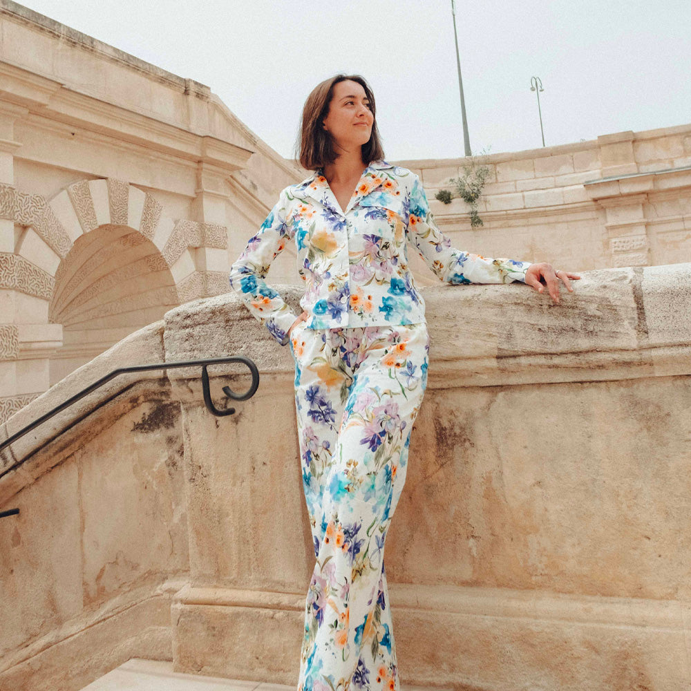 Tissu Satin, Coton Viscose Stretch - Floral, Orchidea