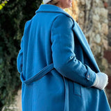 Tissu Manteau, Laine Bouillie - Bleu Azur, Cotta