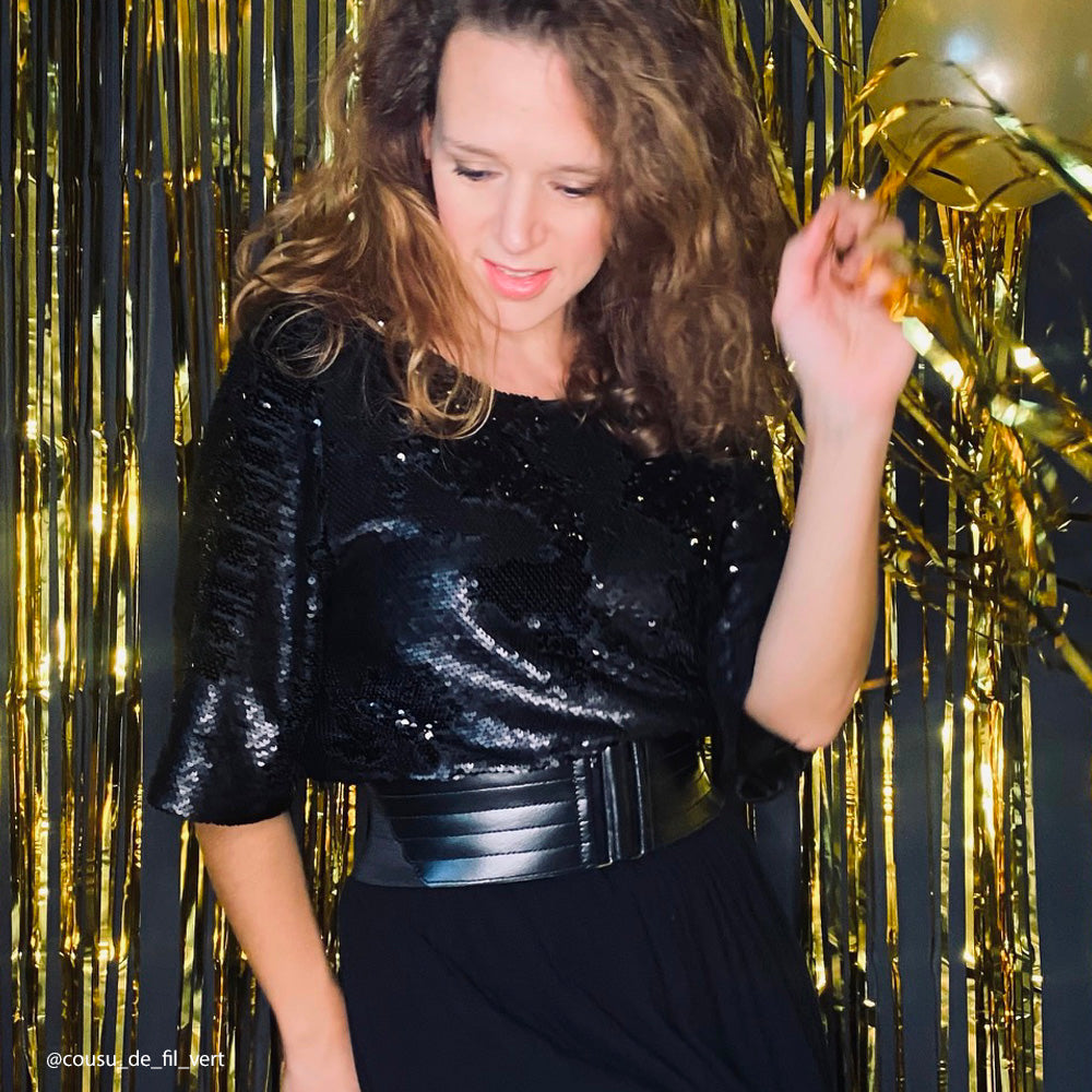 Tissu Satin Stretch Brodé, Paillettes - Overlap, Paradise