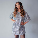 Tissu Tulle Brodé, Paillettes - Géométrique Argent, Stellare