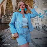 Imperfetto - Tissu lin rayonne - Bleu, Celeste