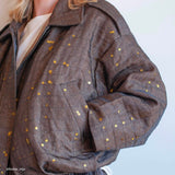 Tissu Matelassé Organza, Laine Soie Paillettes - Chocolat, Brivento