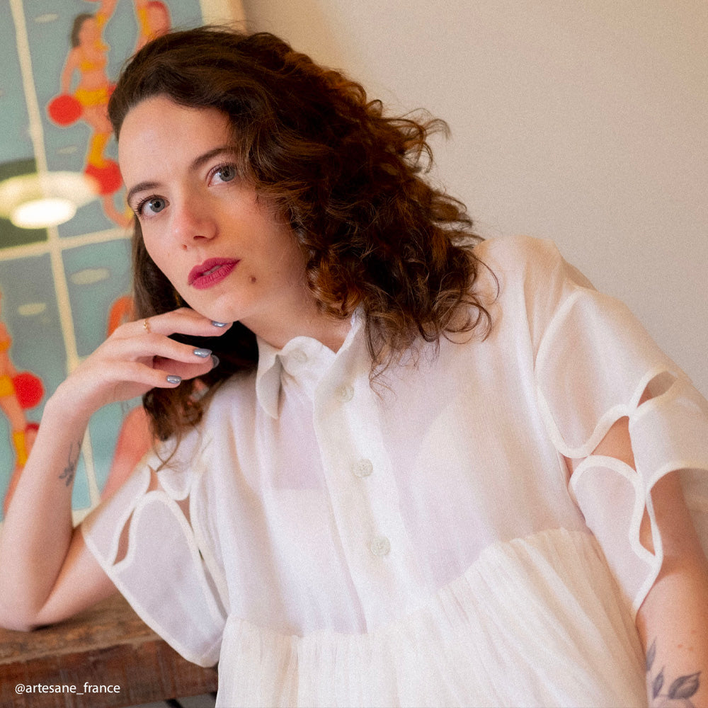 Tissu Mousseline Crinkle, Soie - Différents coloris, Orangine