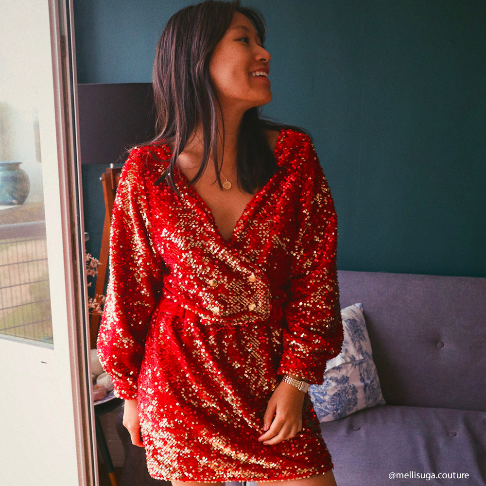 Tissu Velours Brodé, Paillettes - Overlap 2 coloris, Tina