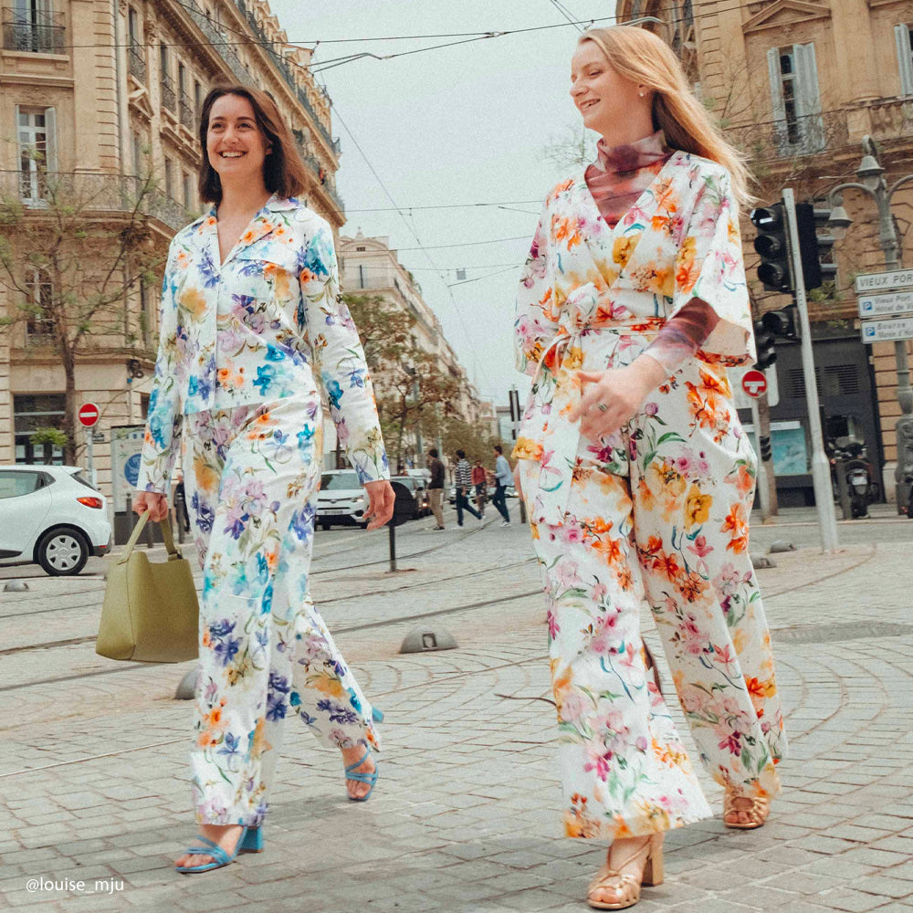 Tissu Satin, Coton Viscose Stretch - Floral, Orchidea