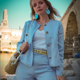 Imperfetto - Tissu lin rayonne - Bleu, Celeste