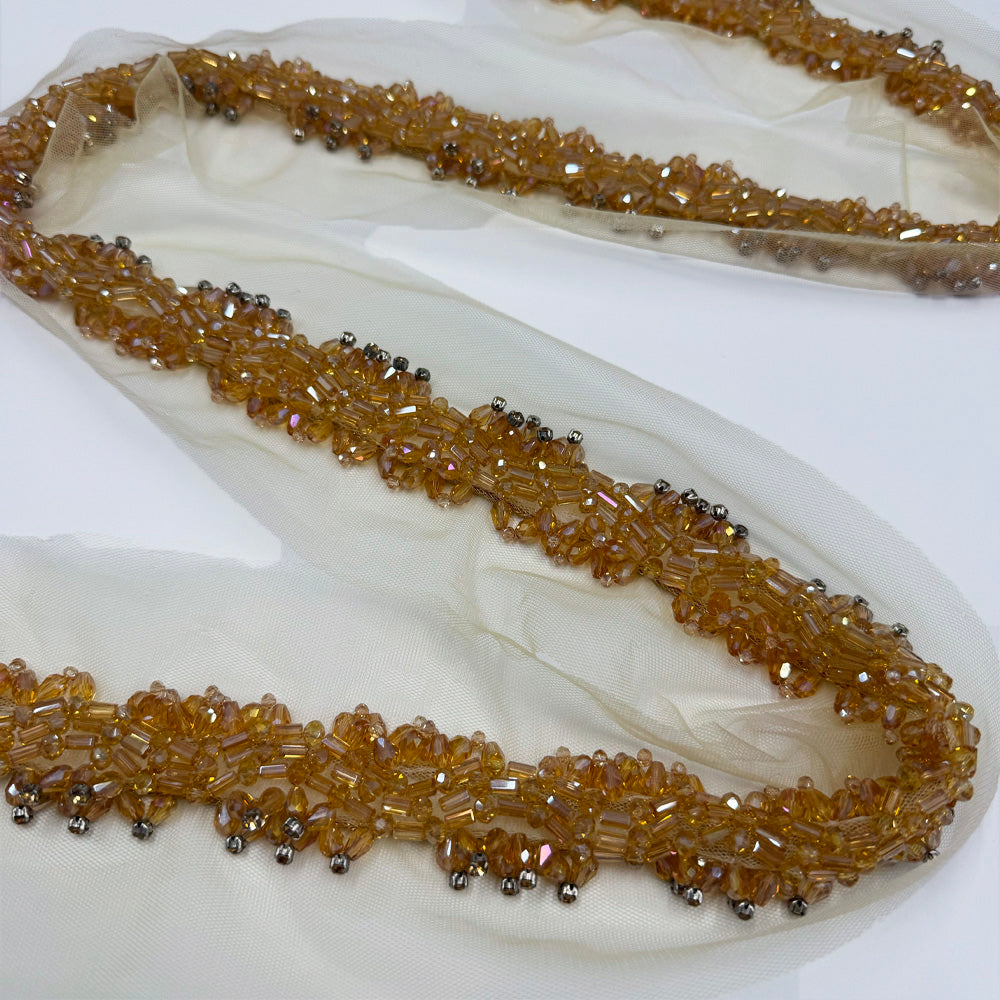 Galon Brodé, Perles Strass - Ambre, Aurea