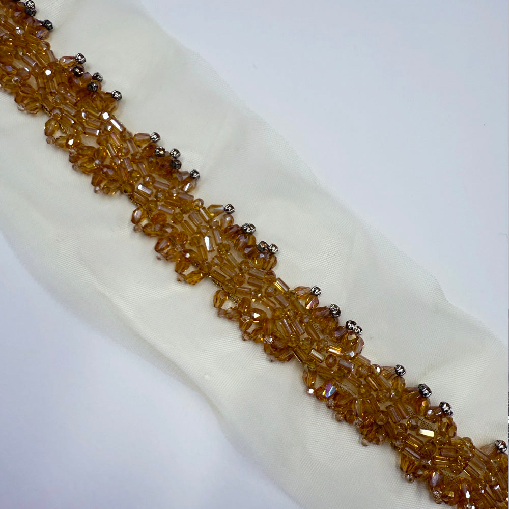 Galon Brodé, Perles Strass - Ambre, Aurea