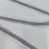 Galon Brodé Plat, Perles Strass - Argent, Maestosa