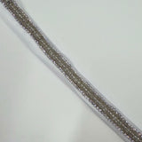 Galon Brodé Plat, Perles Strass - Argent, Maestosa