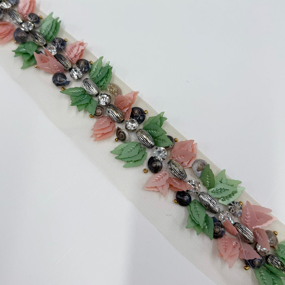 Galon Brodé, Perles Strass - Coquillages Feuilles, Scoglio