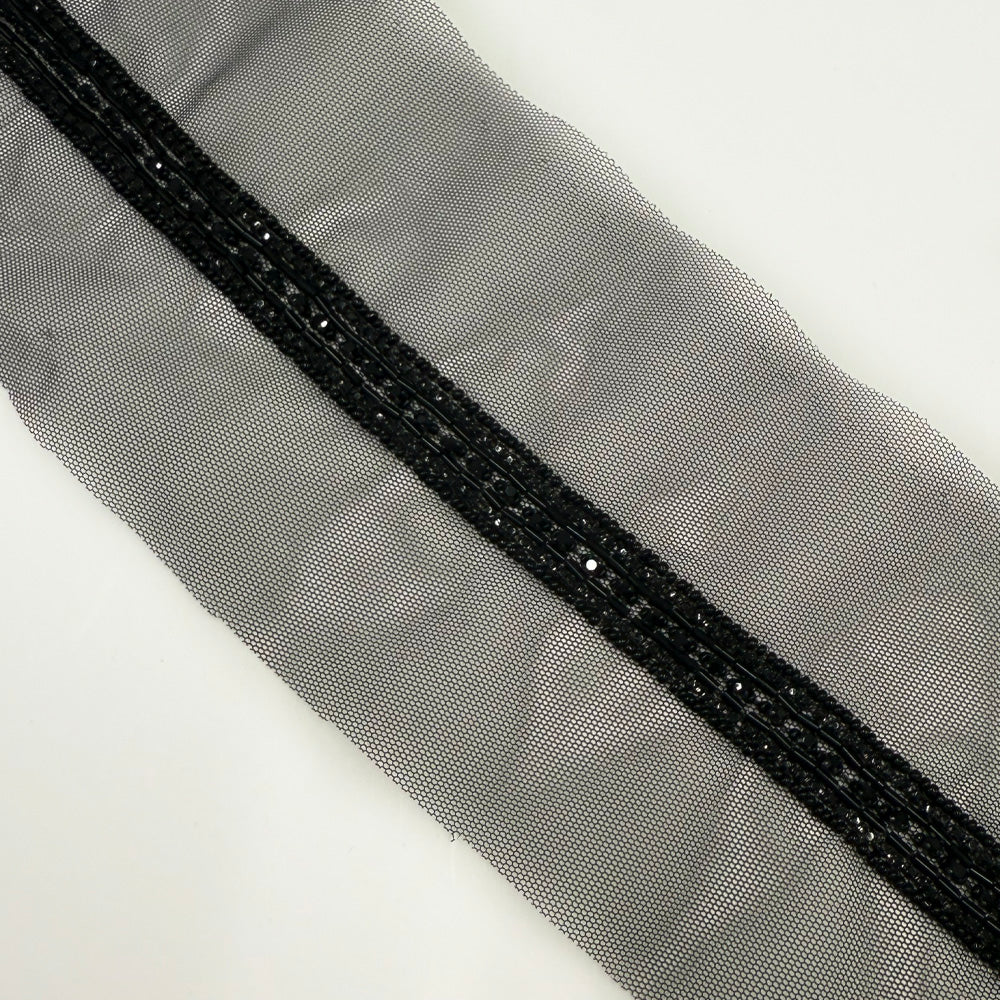 Galon Brodé, Perles Strass - Noir, Preziosa