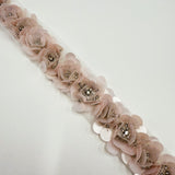 Galon Brodé Fleurs, Paillettes Strass - Floral Rose, Rosellina