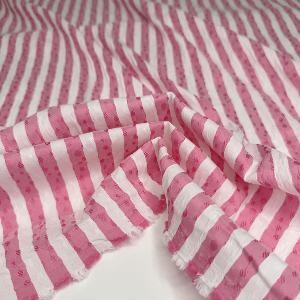 Tissu Gaufré Brodé, Coton Stretch - Rose, Belluna