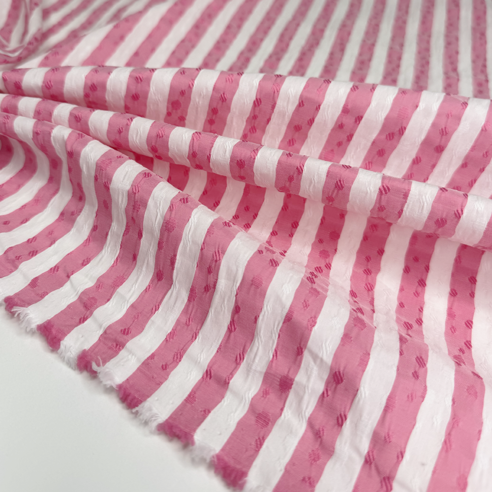 Tissu Gaufré Brodé, Coton Stretch - Rose, Belluna