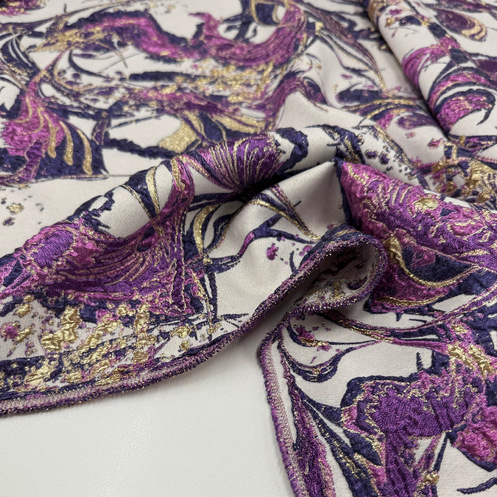 Tissu Brocart, Soie - Métallisé Abstrait Violet, Ametia