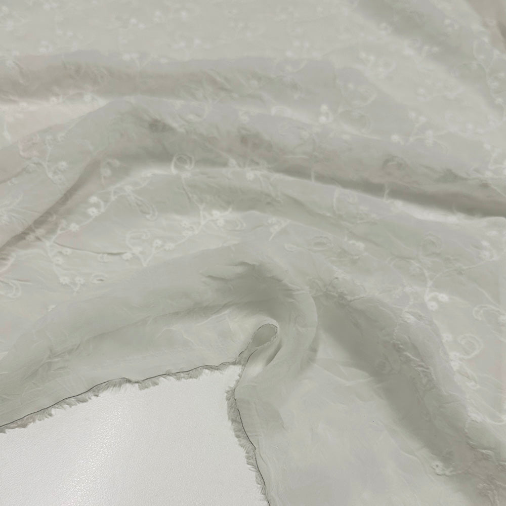 Tissu Georgette Brodé - Blanc Floral, Sognaria
