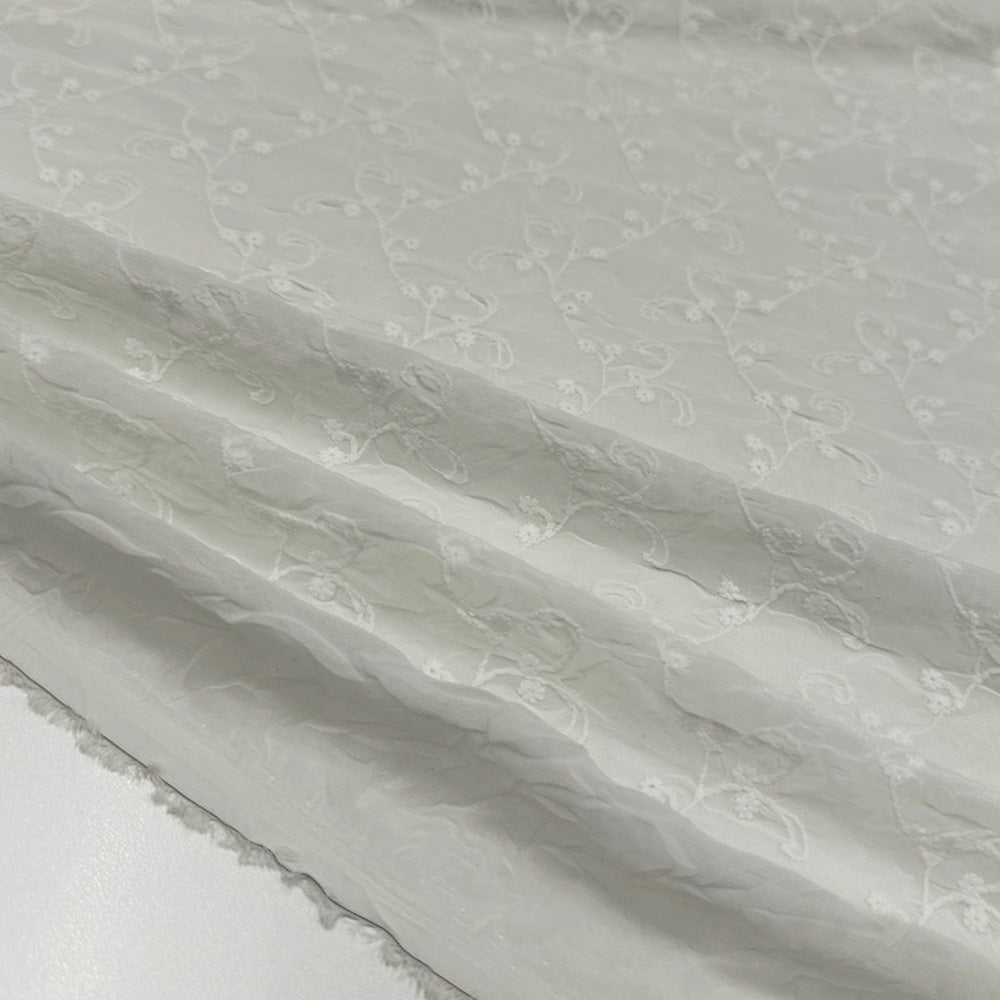 Tissu Georgette Brodé - Blanc Floral, Sognaria
