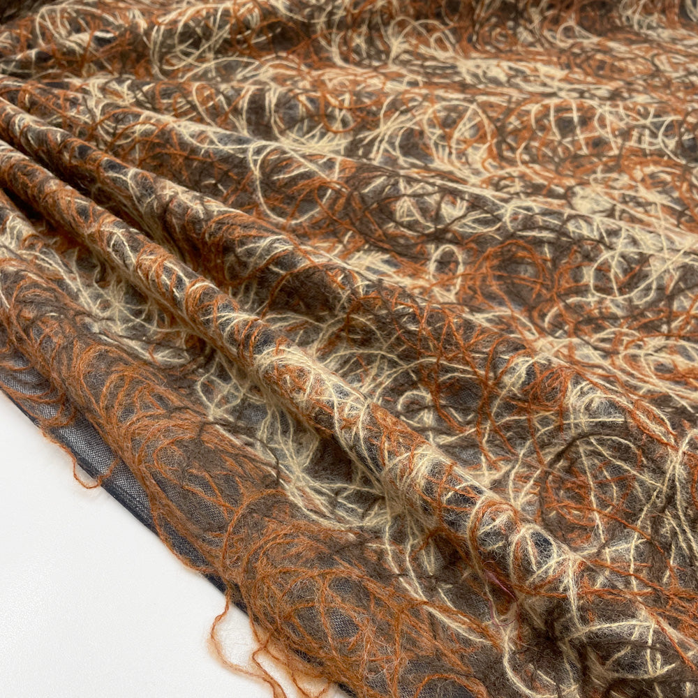 Tissu brodé, Laine Mohair - Camel, Filo