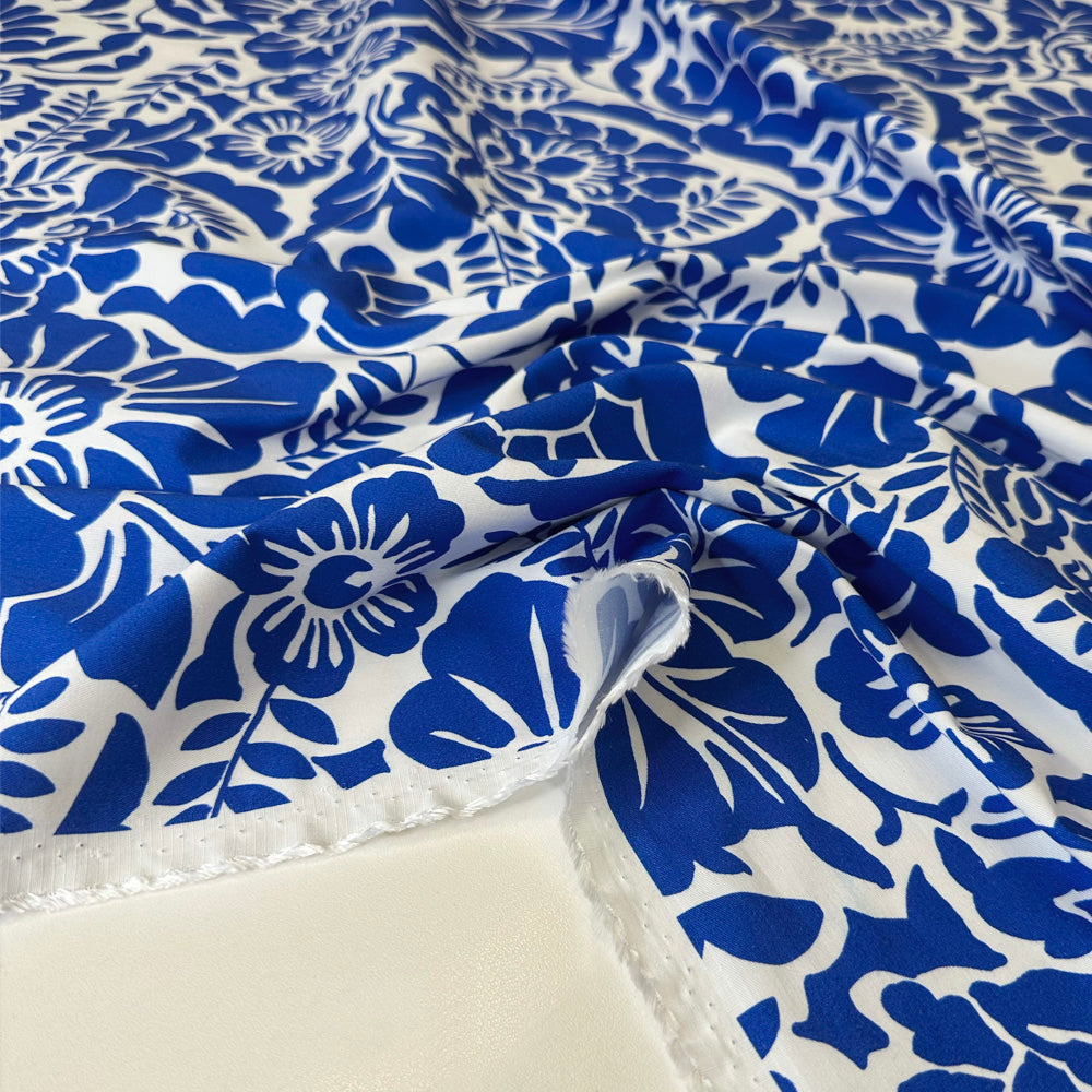 Tissu Satin Coton Viscose, Stretch - Floral, Coralina