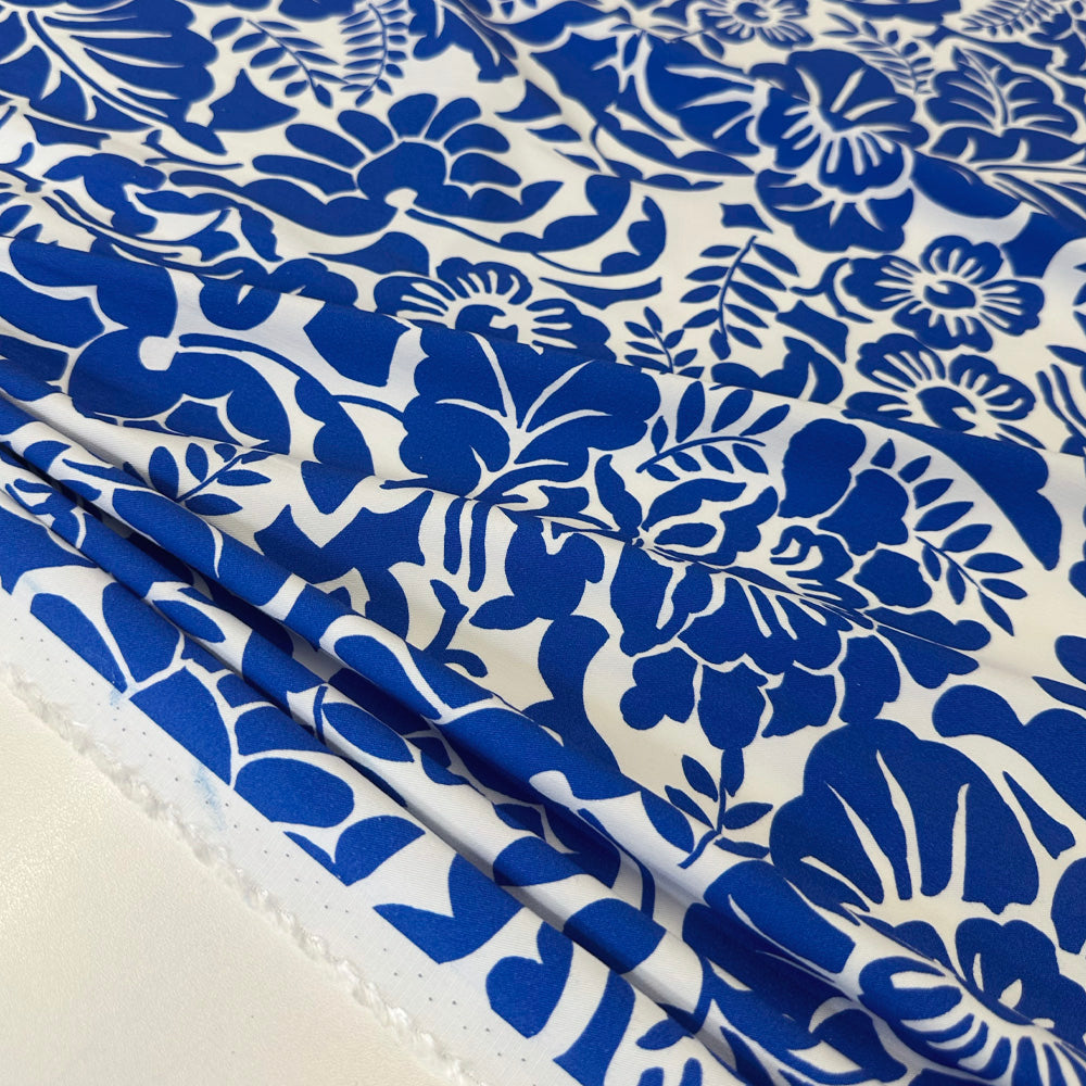 Tissu Satin Coton Viscose, Stretch - Floral, Coralina