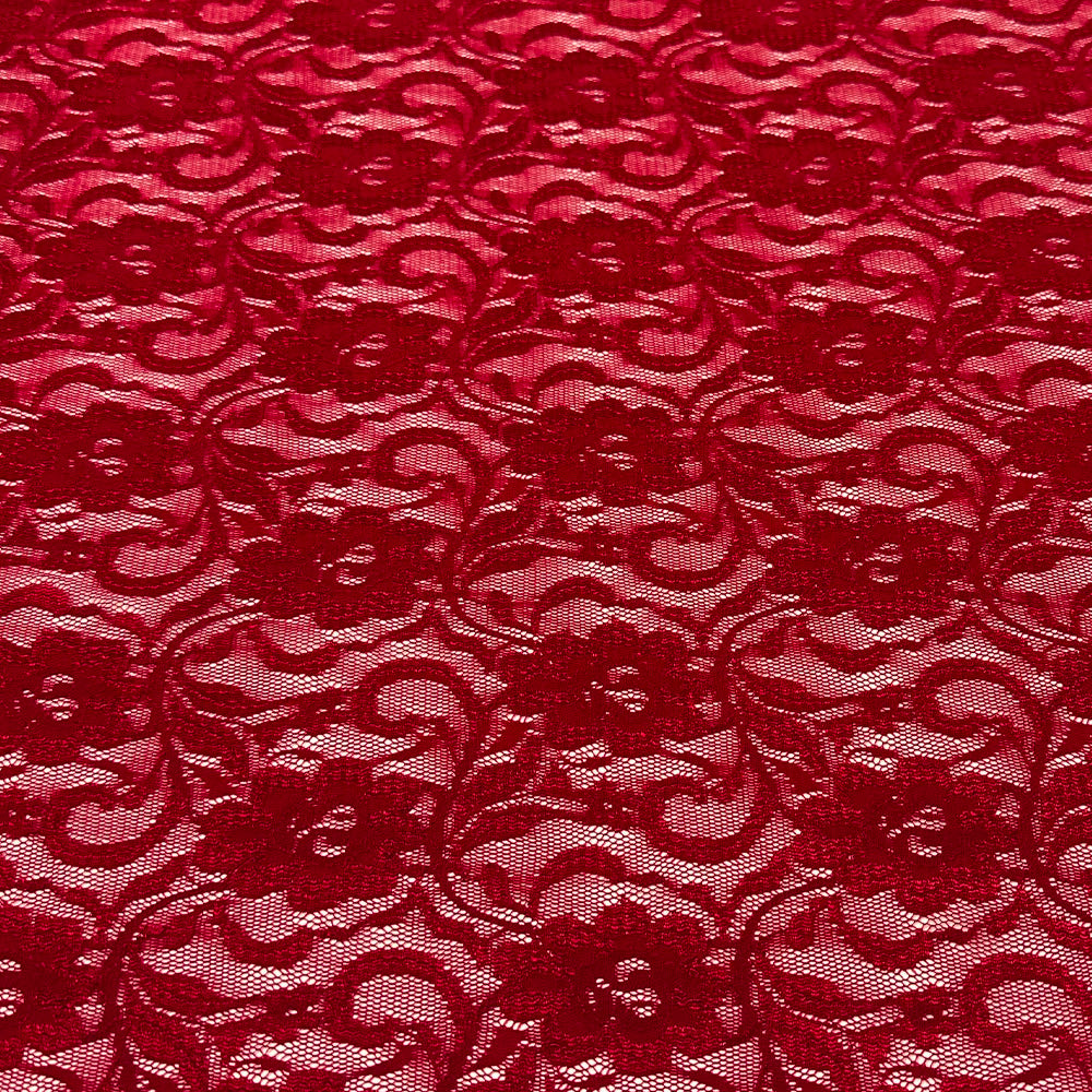 Tissu Dentelle Stretch - Floral Rouge, Belladonna