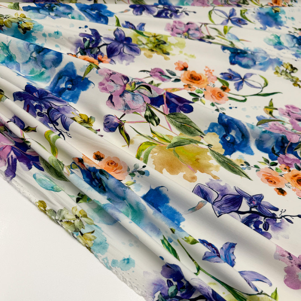 Tissu Satin, Coton Viscose Stretch - Floral, Orchidea