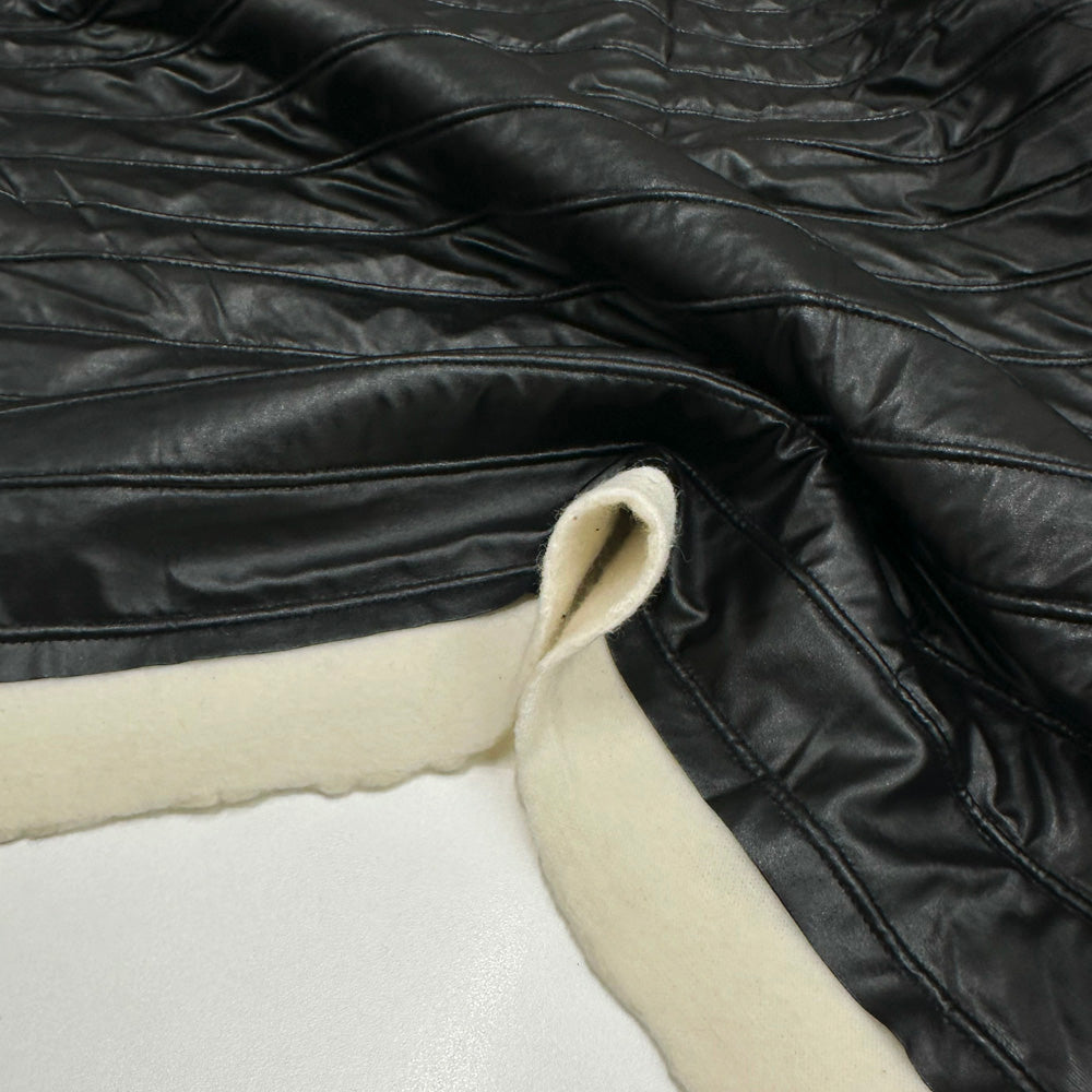 Tissu Matelassé Simili Cuir, Laine - Noir, Ravello