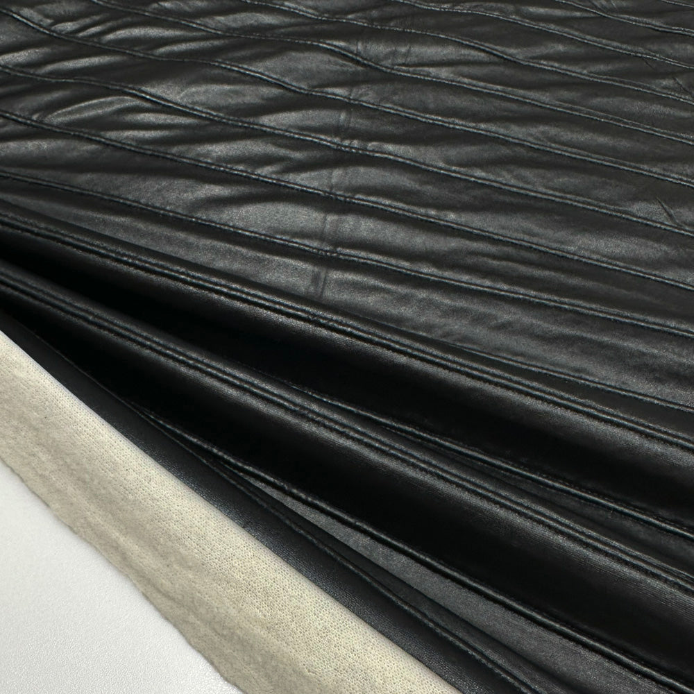 Tissu Matelassé Simili Cuir, Laine - Noir, Ravello