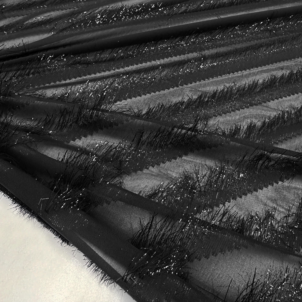 Tissu Lancé-Découpé - Frange Noir Métallisé, Elettra