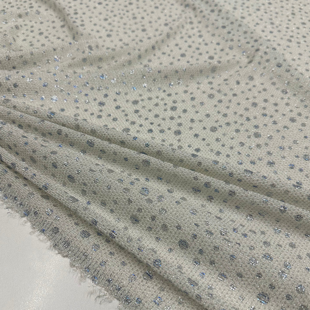 Tissu Maille Stretch, Viscose - Pois Argent, Discola