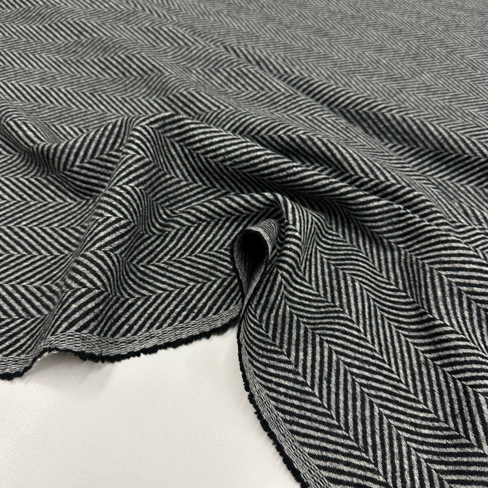Tissu Manteau, Laine - Chevron Noir Gris, Migleno