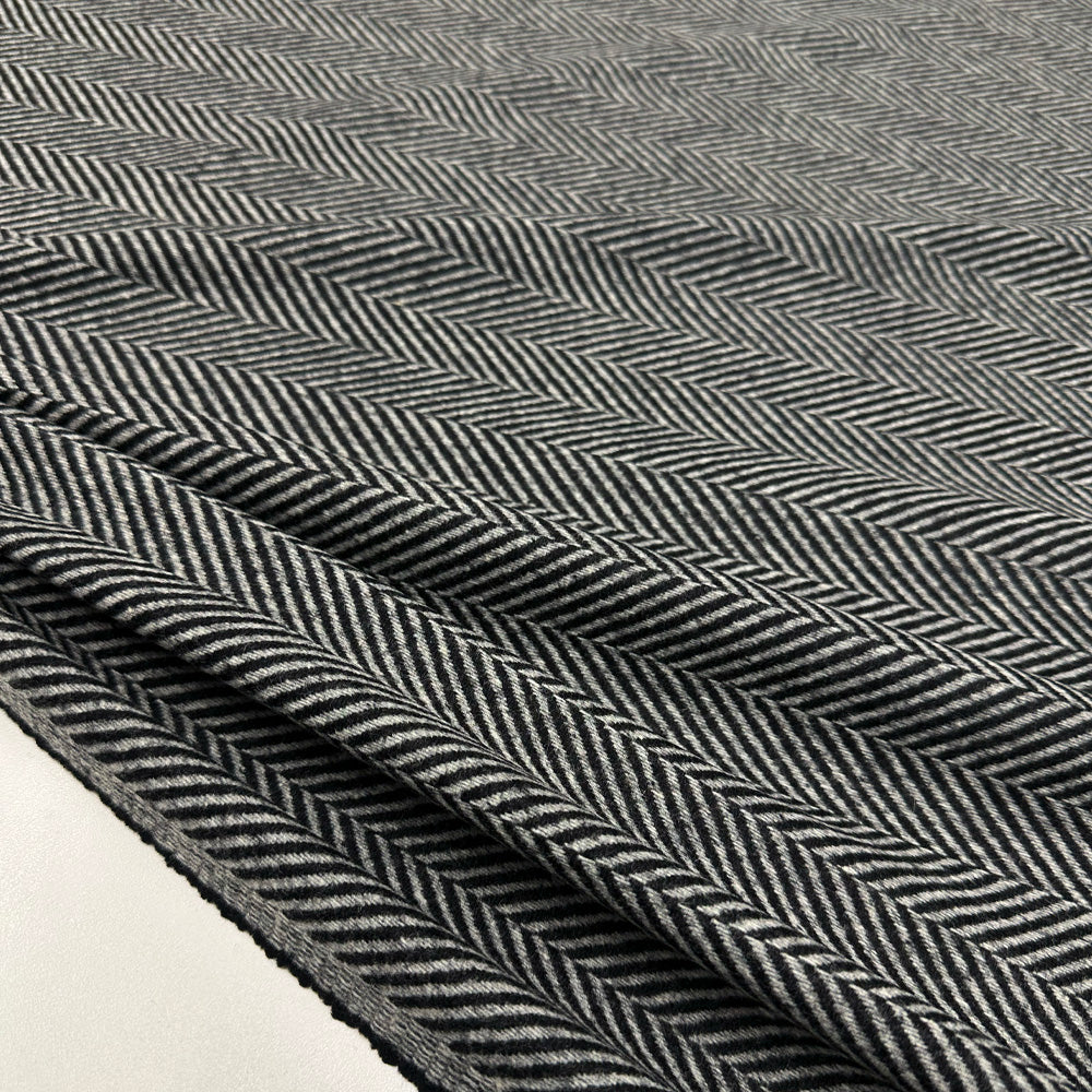 Tissu Manteau, Laine - Chevron Noir Gris, Migleno