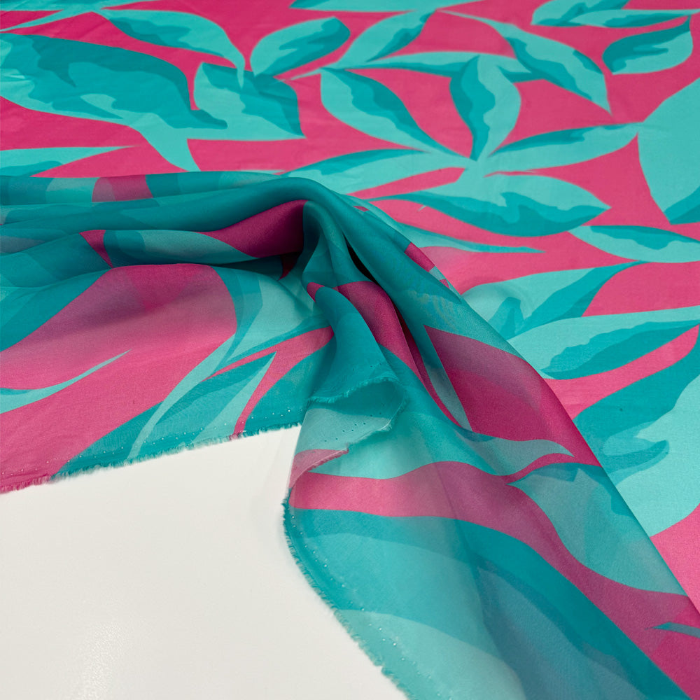 Tissu Pongé, Soie - Tropical, Turchese