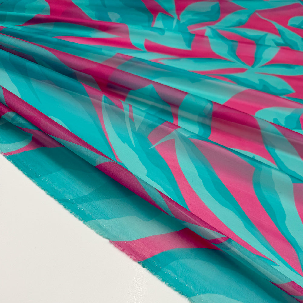Tissu Pongé, Soie - Tropical, Turchese