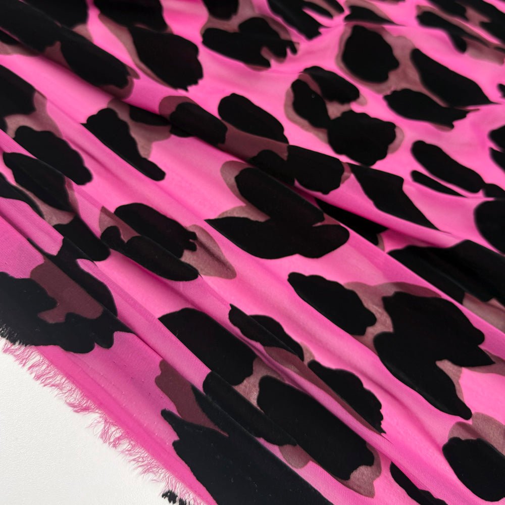 Tissu Crêpe Goergette, Polyester - Animalier Floqué Velours, Ostacolo