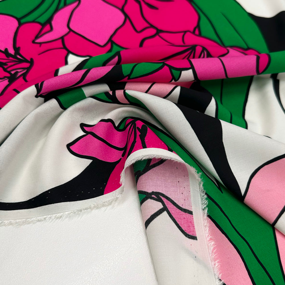 Tissu Popeline Stretch, Viscose - Floral, Rosaura