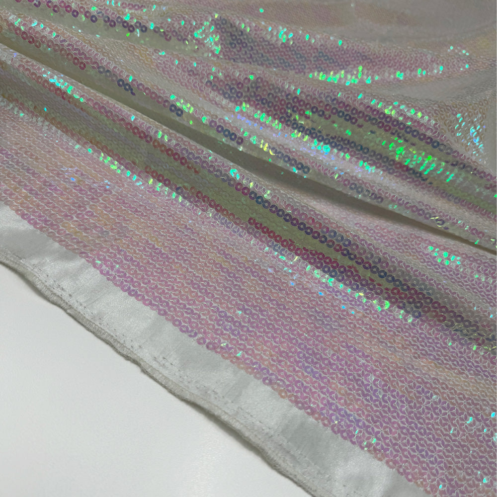 Tissu Satin Brodé, Paillettes - Holographique, Bilancia