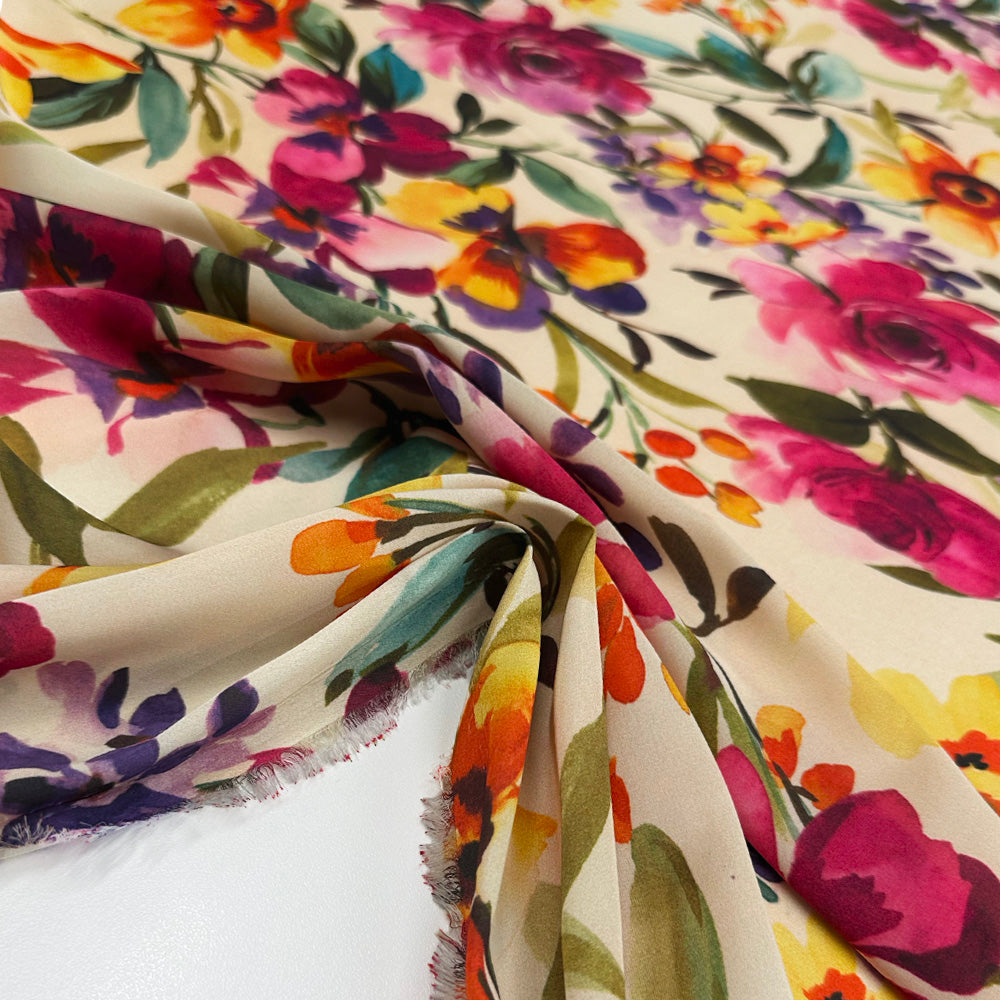 Tissu Satin, Polyester - Floral, Lillonia