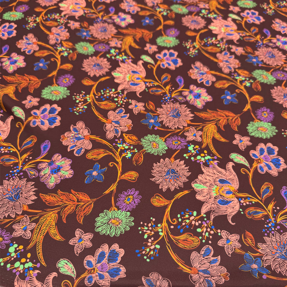 Tissu Satin, Polyester - Floral, Anemone