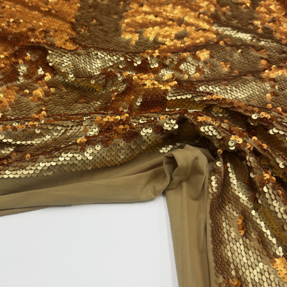 Tissu Satin Stretch Brodé, Paillettes - Réversible, Paradise