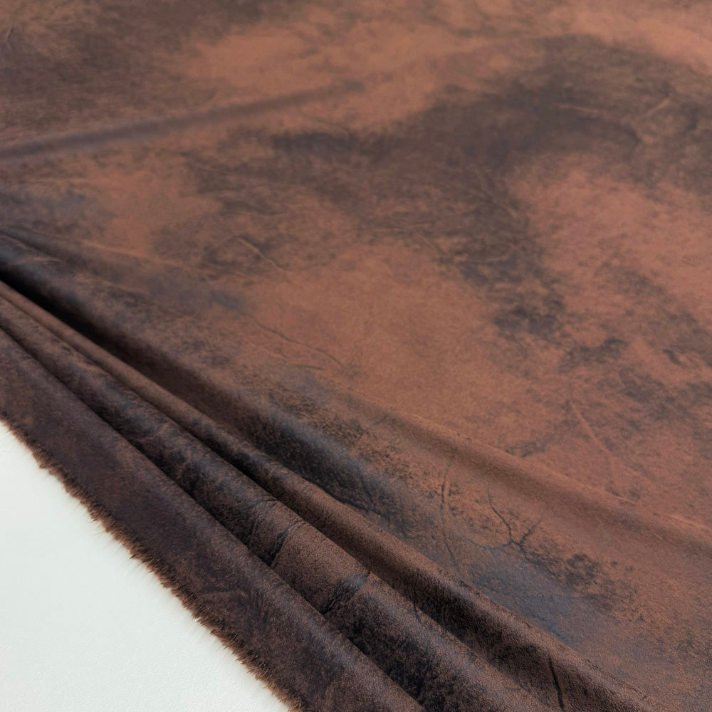 Tissu Simili Daim Cuir, Stretch - Double Face Marron Vieilli, Faenza