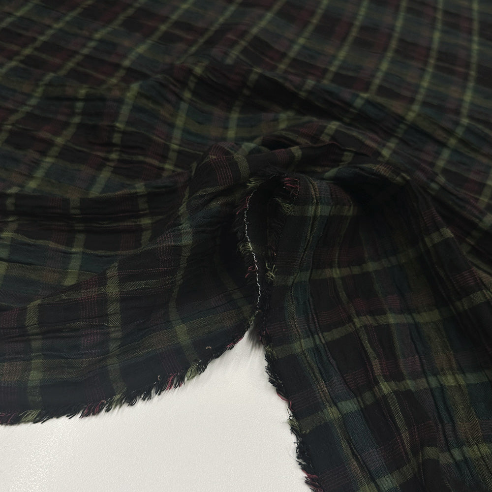 Tissu Smocké, Coton - Carreaux Vert, Ricamo