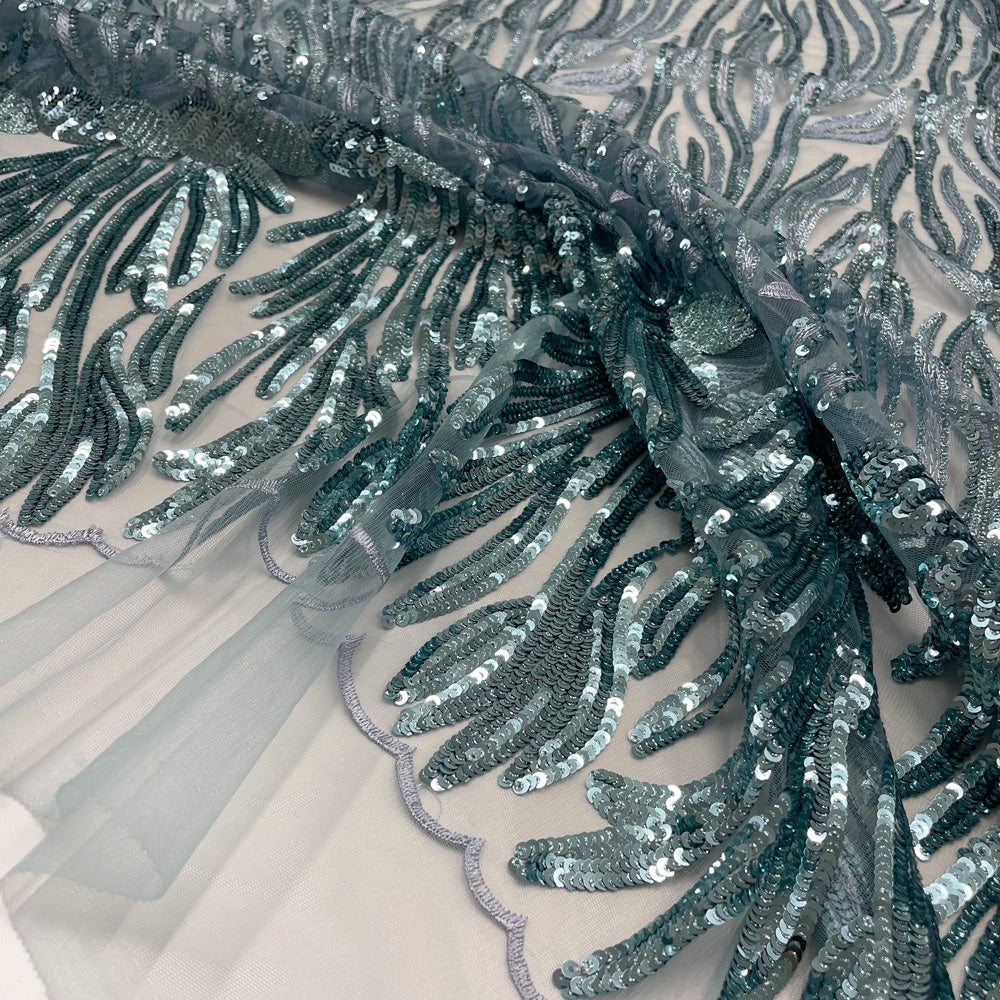 Tissu Tulle Brodé, Paillettes - Bleu, Eriso